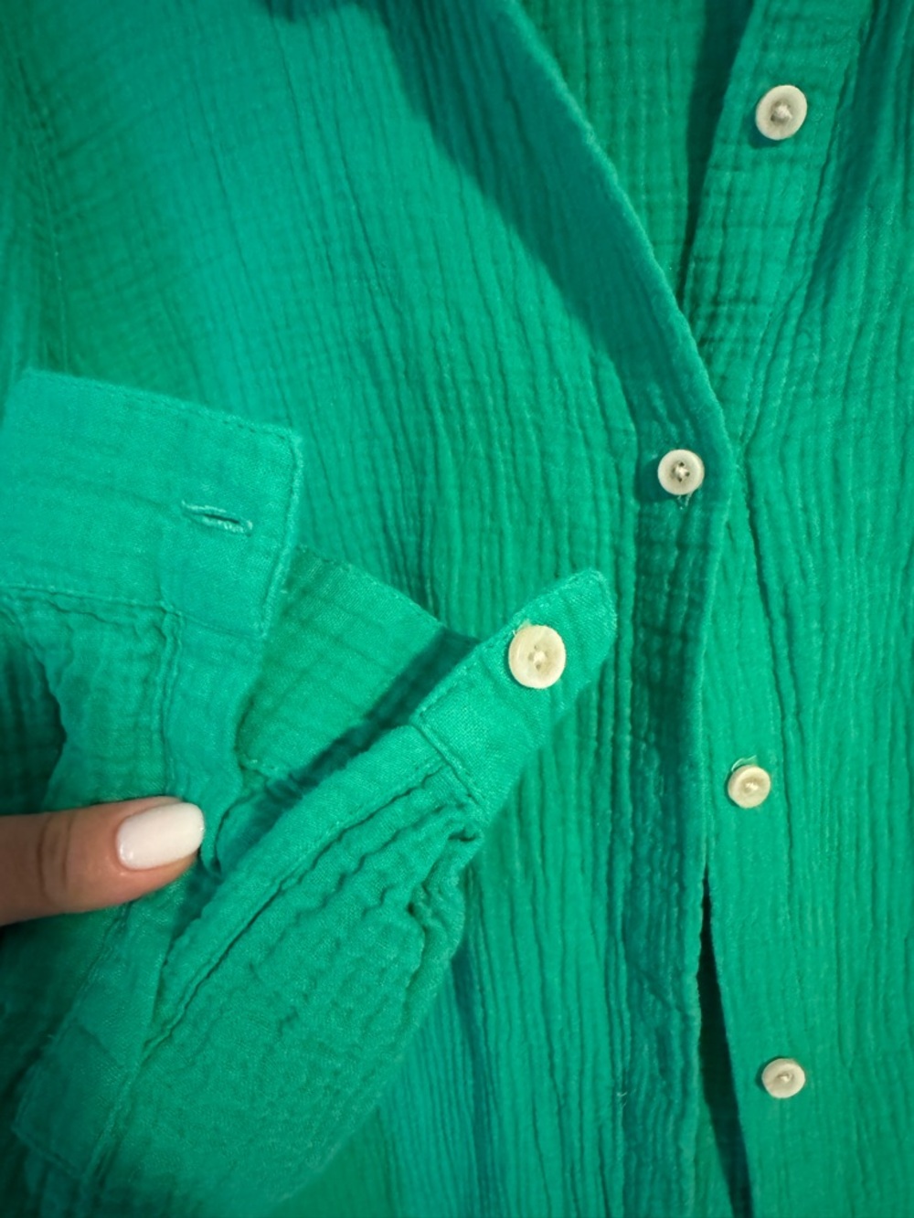 J. Jill Vibrant Green Button-Front Gauze Shirt - Picture 6 of 9